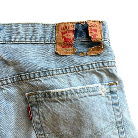 Upcycled Levi’s 569 Blue Jean Denim Distressed Shorts Women’s M/L Western Boho - Picture 4 of 12